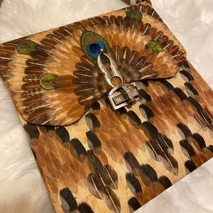 Vintage Real Peacock Feather Purse 60’s 70’s FuaLi
